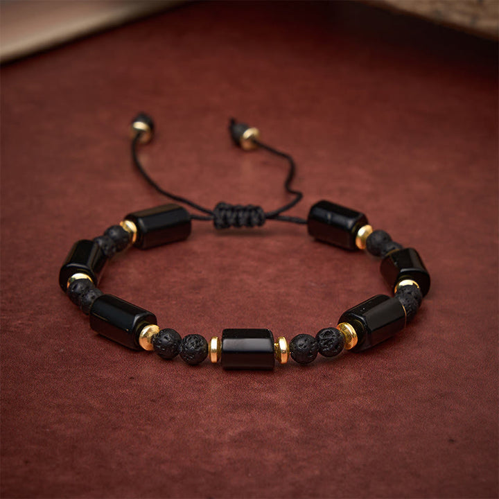 Buddha Stones Bracelet tressé ajustable de protection en pierre de lave d'onyx noir - image 2