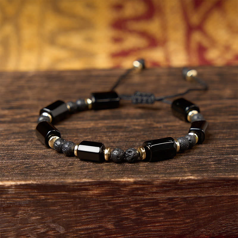 Buddha Stones Bracelet tressé ajustable de protection en pierre de lave d'onyx noir - image 7