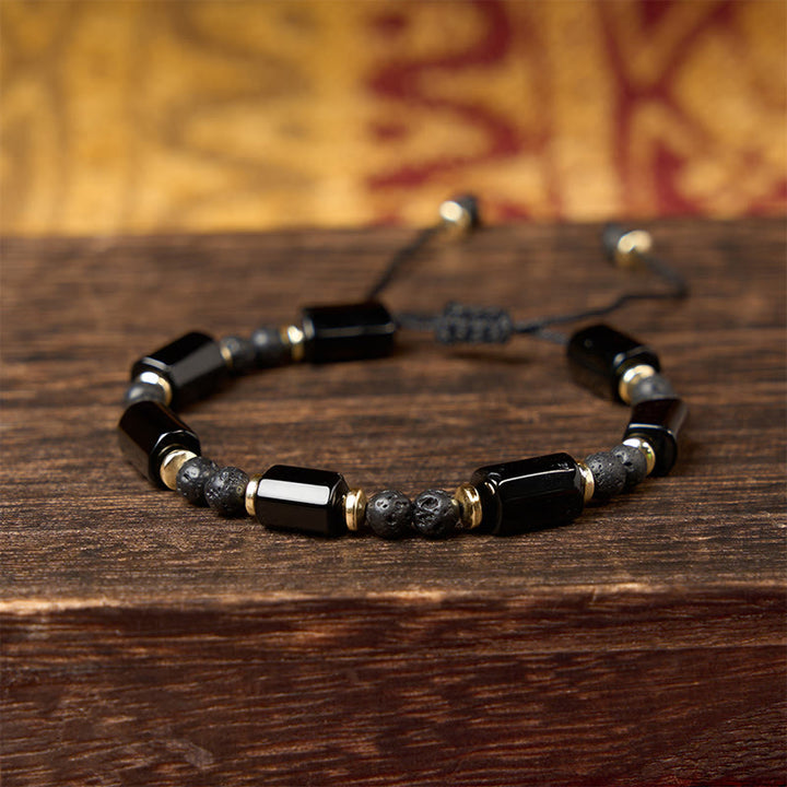 Buddha Stones Bracelet tressé ajustable de protection en pierre de lave d'onyx noir - image 7