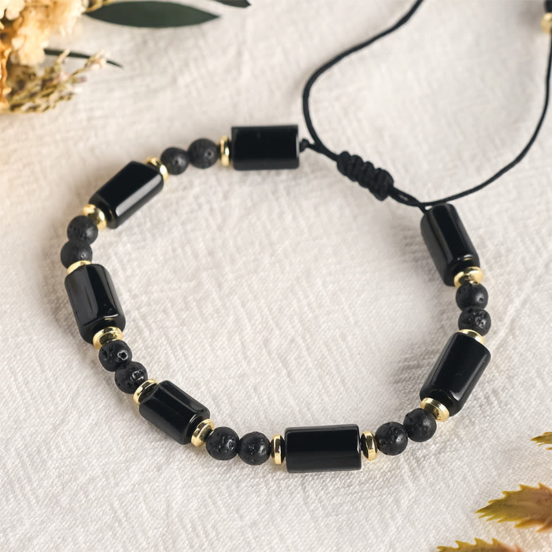 Buddha Stones Bracelet tressé ajustable de protection en pierre de lave d'onyx noir - image 9