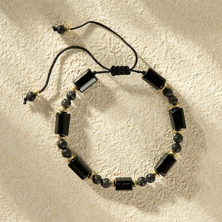 Buddha Stones Bracelet tressé ajustable de protection en pierre de lave d'onyx noir - image 8