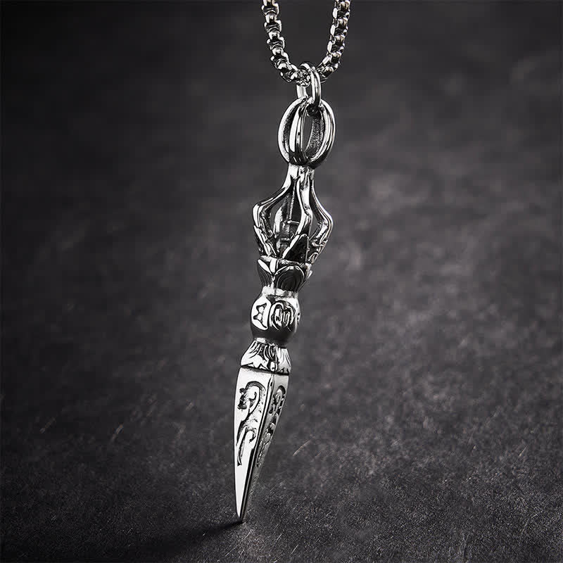 Buddha Stones Collier pendentif vintage Vajra en acier titane, symbole de pouvoir spirituel - Vajra - image 0