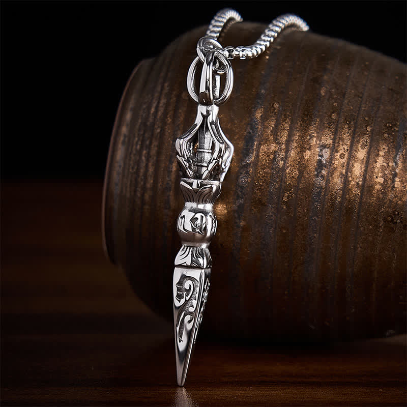 Buddha Stones Collier pendentif vintage Vajra en acier titane, symbole de pouvoir spirituel - image 1
