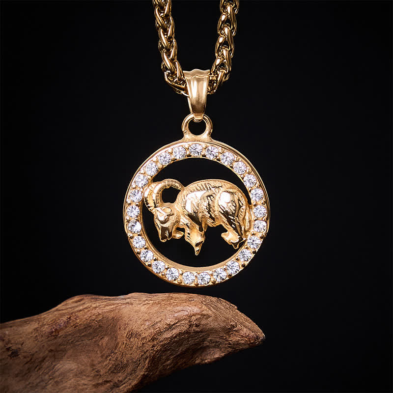 Buddha Stones Collier pendentif porte-bonheur en acier titane représentant le zodiaque chinois (chèvre, dragon, tigre, bœuf) - image 1