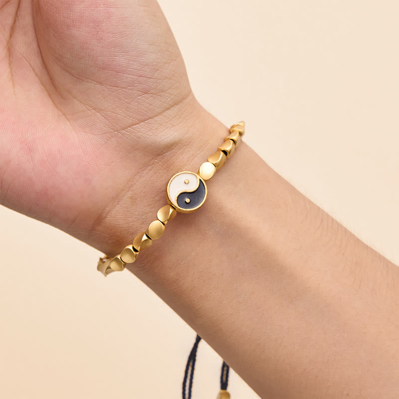 Buddha Stones Bracelet d'équilibre en perles de cuivre Yin Yang tibétaines et cordon noir - image 9