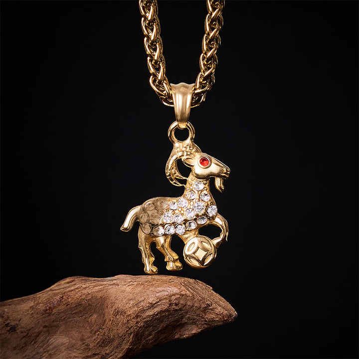 Buddha Stones Collier pendentif chèvre du zodiaque chinois en acier titane, symbole de prospérité - image 1
