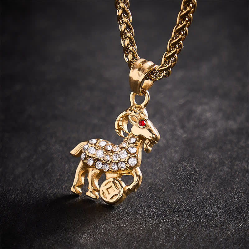Buddha Stones Collier pendentif chèvre du zodiaque chinois en acier titane, symbole de prospérité - image 5