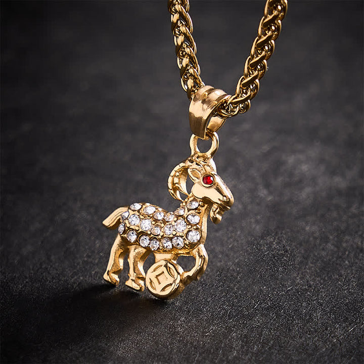 Buddha Stones Collier pendentif chèvre du zodiaque chinois en acier titane, symbole de prospérité - image 5