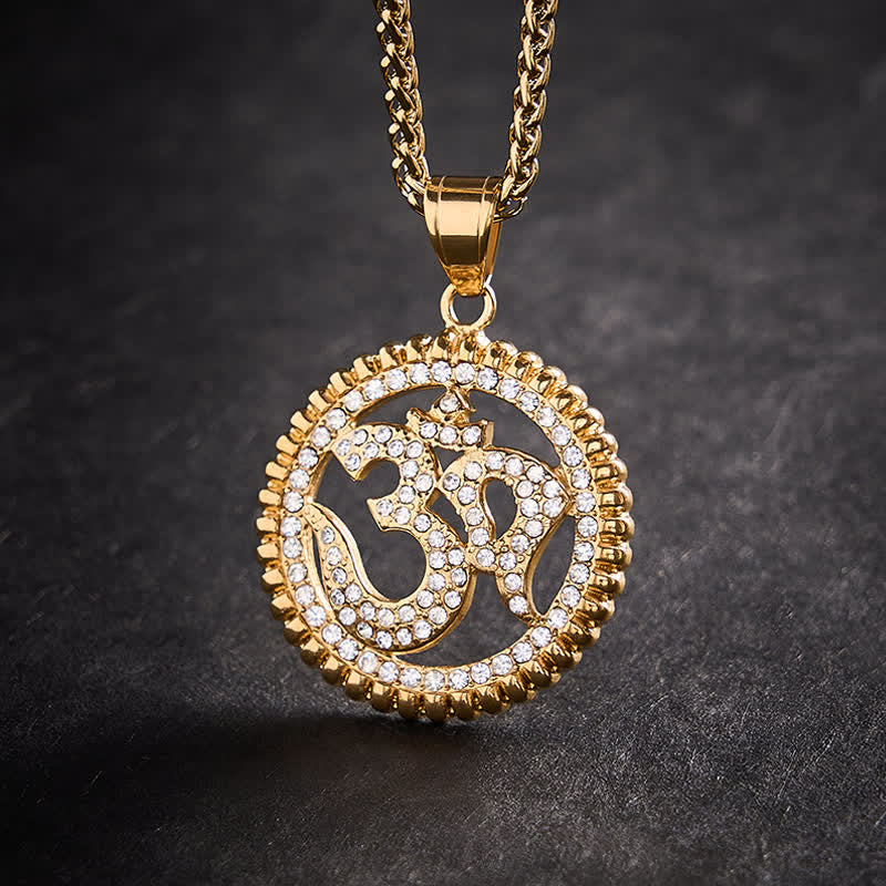 Buddha Stones Collier pendentif OM en acier titane pour la force et la pleine conscience - Or - image 0