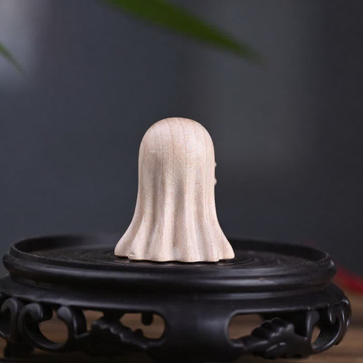 Buddha Stones Mini fantôme espiègle sculpté en bois d'érable, décoration de bureau mignonne de style dessin animé, 3,3 × 3 × 3,9 cm - image 5