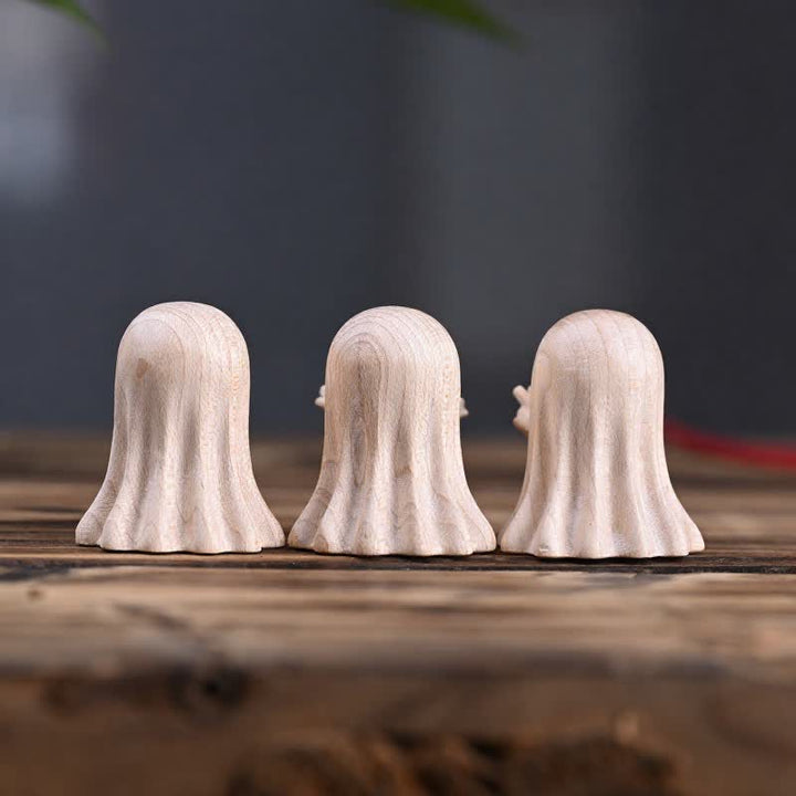 Buddha Stones Mini fantôme espiègle sculpté en bois d'érable, décoration de bureau mignonne de style dessin animé, 3,3 × 3 × 3,9 cm - image 13