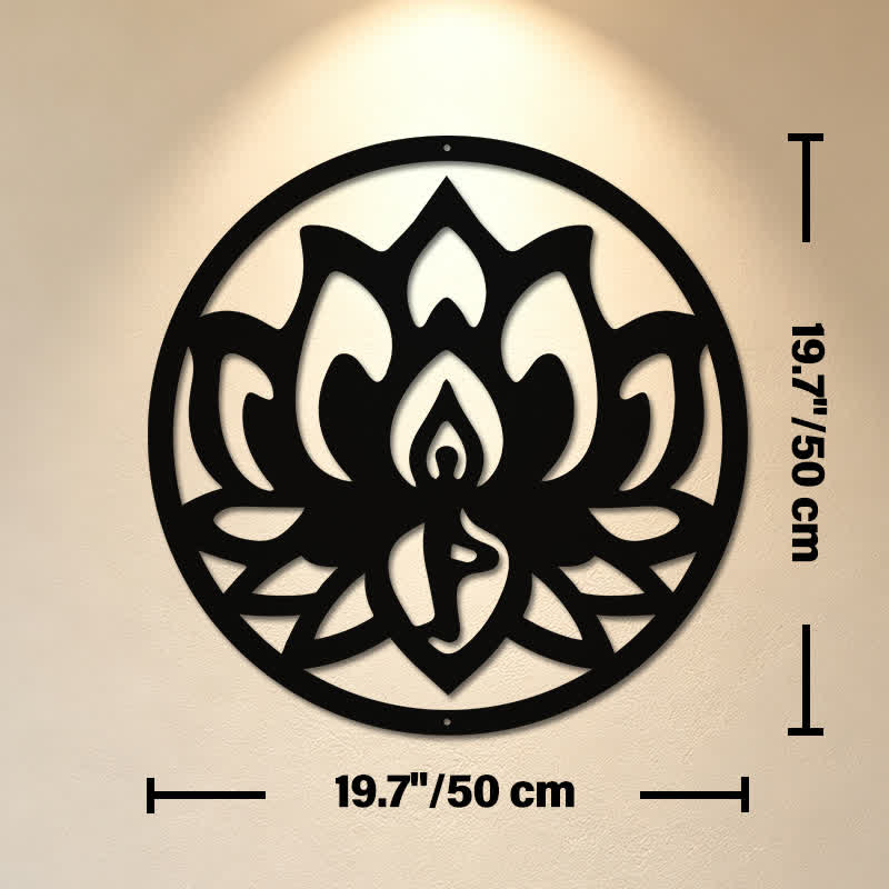 Buddha Stones Lotus rond, symbole de l'illumination, en fer noir, art mural - Environ 50 cm x 50 cm x 0,12 cm / 19,69 po x 19,69 po x 0,05 po - image 10