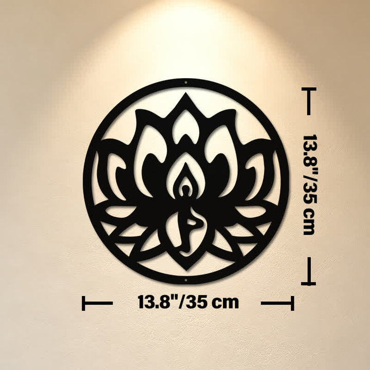 Buddha Stones Lotus rond, symbole de l'illumination, en fer noir, art mural - Environ 35 cm x 35 cm x 0,1 cm / 13,78 po x 13,78 po x 0,04 po - image 6