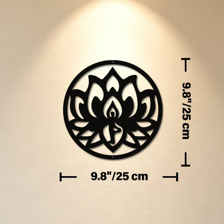 Buddha Stones Lotus rond, symbole de l'illumination, en fer noir, art mural - Environ 25 cm x 25 cm x 0,1 cm / 9,84 po x 9,84 po x 0,04 po - image 2