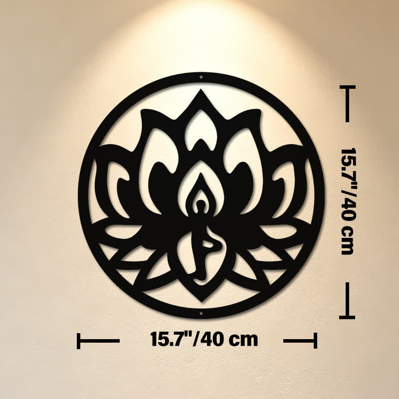Buddha Stones Lotus rond, symbole de l'illumination, en fer noir, art mural - Environ 40 cm x 40 cm x 0,1 cm / 15,75 po x 15,75 po x 0,04 po - image 8