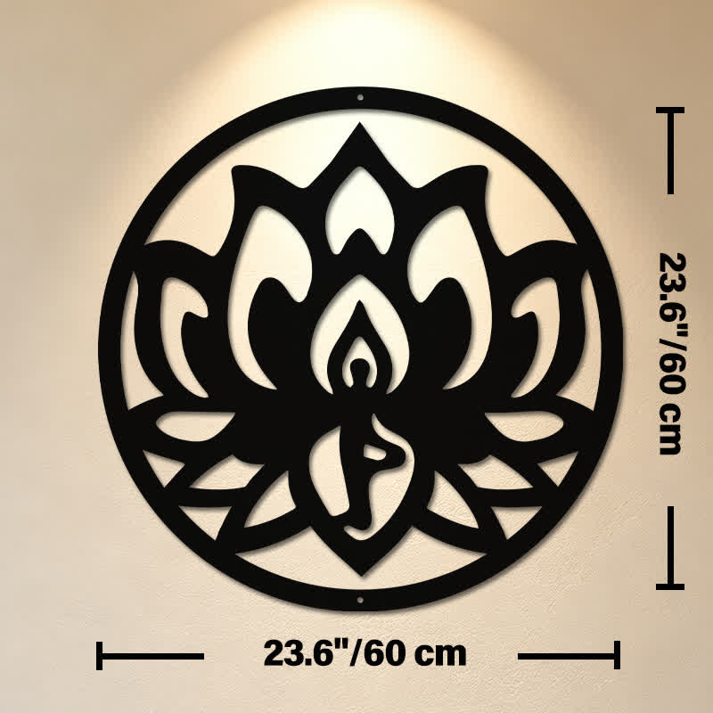 Buddha Stones Lotus rond, symbole de l'illumination, en fer noir, art mural - Dimensions approximatives : 60 cm x 60 cm x 0,12 cm / 23,62 po x 23,62 po x 0,05 po - image 12