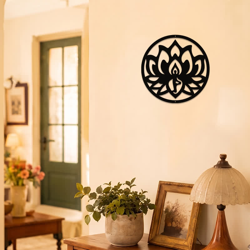 Buddha Stones Lotus rond, symbole de l'illumination, en fer noir, art mural - image 7