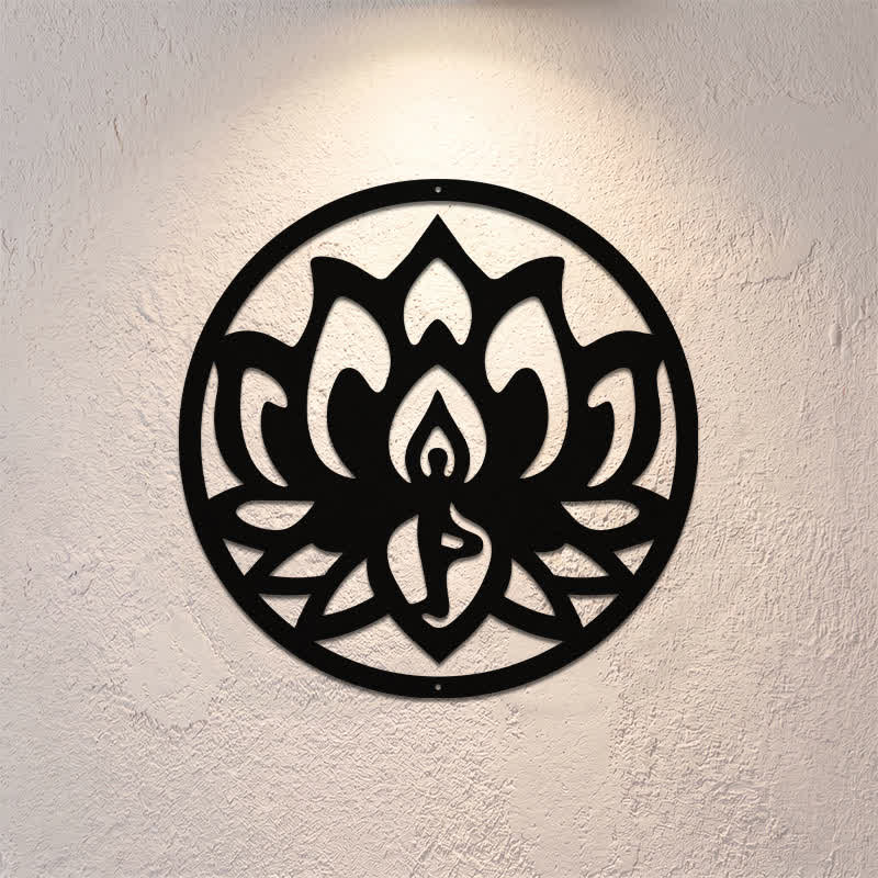 Buddha Stones Lotus rond, symbole de l'illumination, en fer noir, art mural - image 0