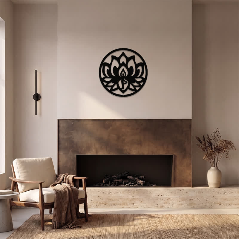 Buddha Stones Lotus rond, symbole de l'illumination, en fer noir, art mural - image 11