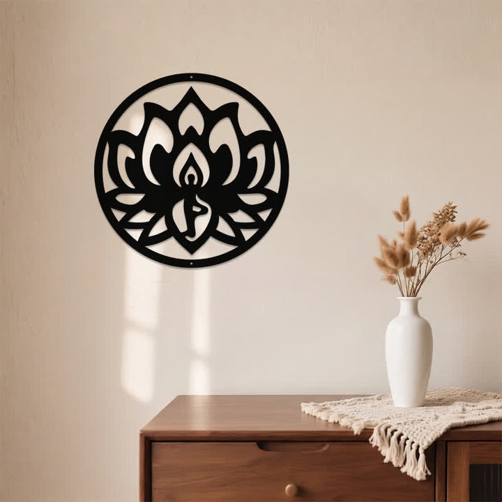 Buddha Stones Lotus rond, symbole de l'illumination, en fer noir, art mural - image 3