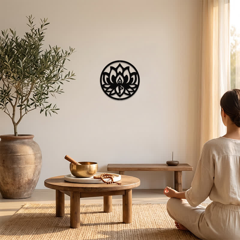 Buddha Stones Lotus rond, symbole de l'illumination, en fer noir, art mural - image 5