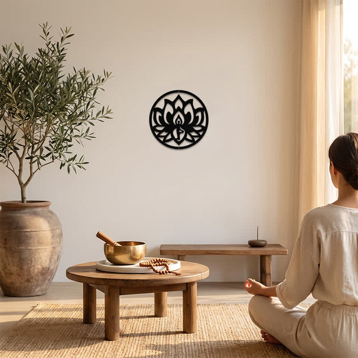 Buddha Stones Lotus rond, symbole de l'illumination, en fer noir, art mural - image 5