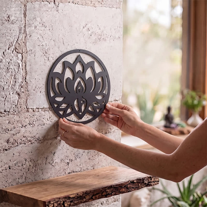 Buddha Stones Lotus rond, symbole de l'illumination, en fer noir, art mural - image 1