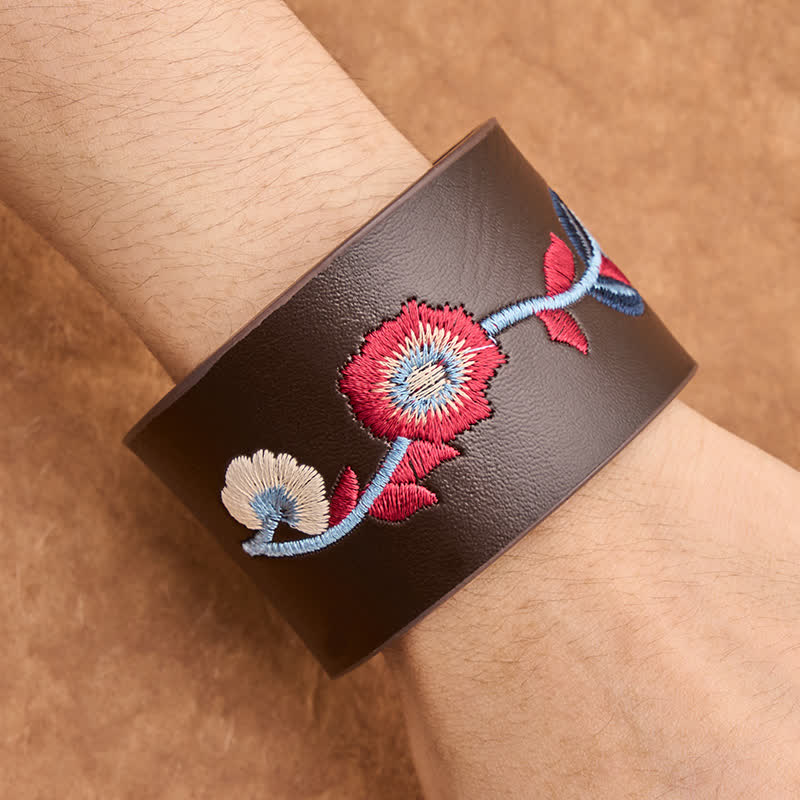 Buddha Stones Bracelet vintage en cuir brodé de roses et de papillons à motif floral et boucle - image 13