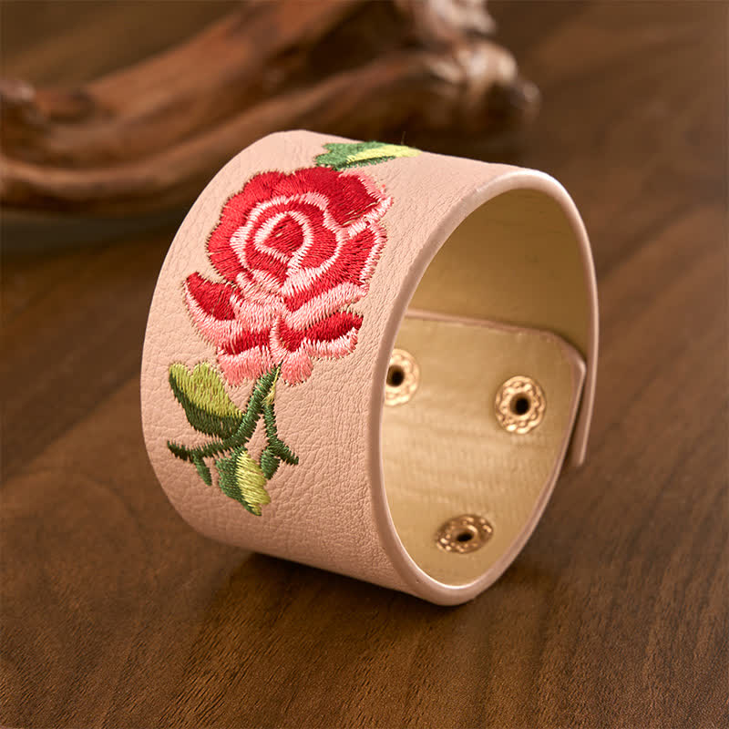 Buddha Stones Bracelet de protection large en cuir brodé de roses - image 9