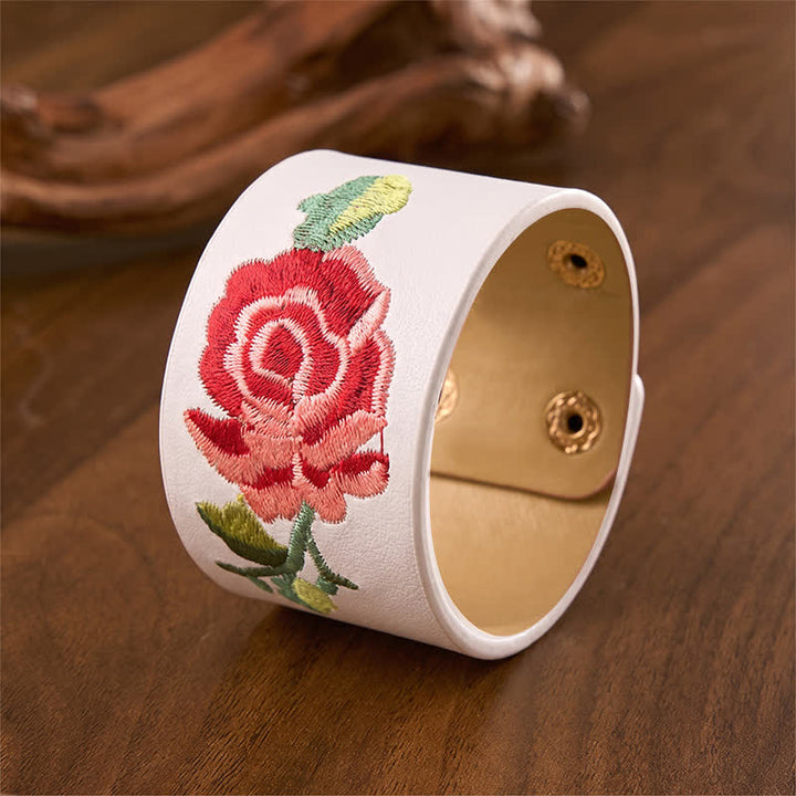 Buddha Stones Bracelet de protection large en cuir brodé de roses - image 23