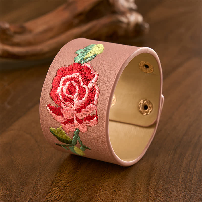 Buddha Stones Bracelet de protection large en cuir brodé de roses - image 16