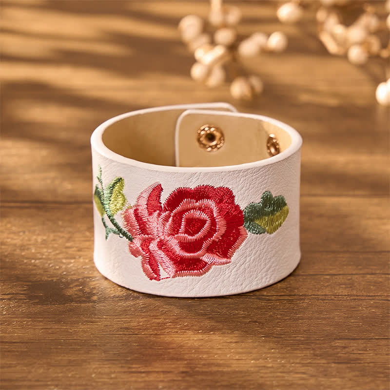 Buddha Stones Bracelet de protection large en cuir brodé de roses - image 22