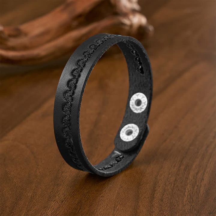 Buddha Stones Bracelet de protection ajustable en cuir brodé d'un cœur et d'une boucle. - Noir (Tour de poignet : env. 17–19 cm) - image 29