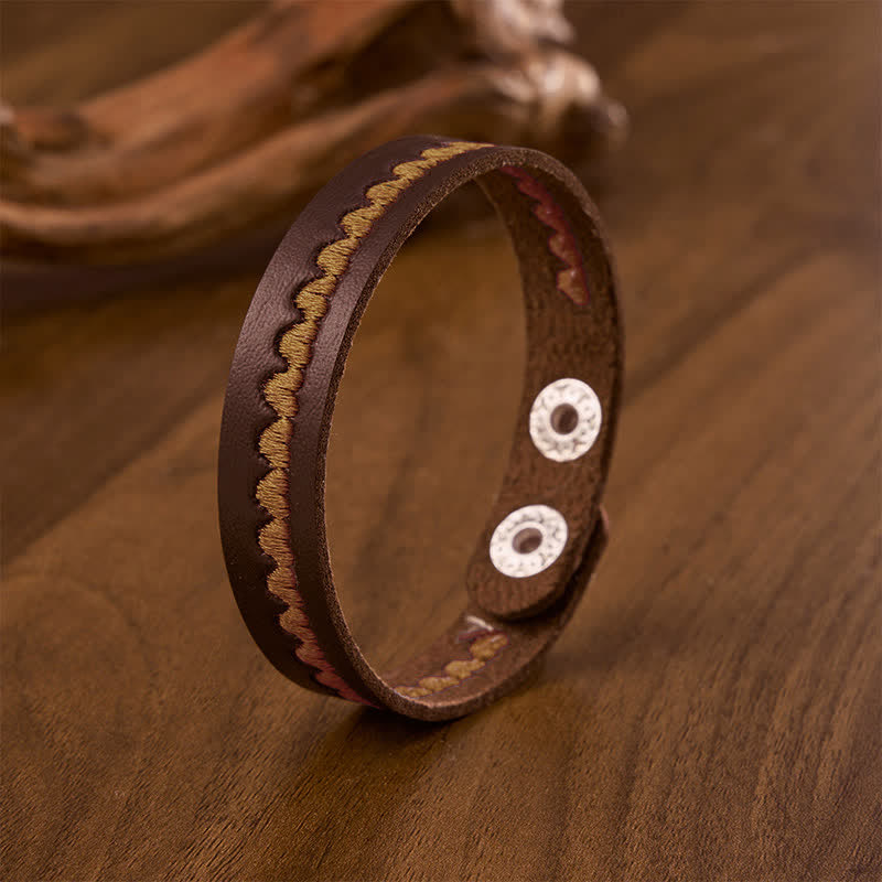 Buddha Stones Bracelet de protection ajustable en cuir brodé d'un cœur et d'une boucle. - Marron (Tour de poignet : env. 17–19 cm) - image 22