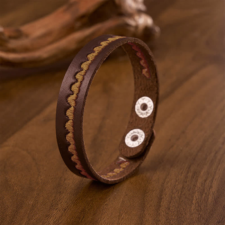 Buddha Stones Bracelet de protection ajustable en cuir brodé d'un cœur et d'une boucle. - Marron (Tour de poignet : env. 17–19 cm) - image 22
