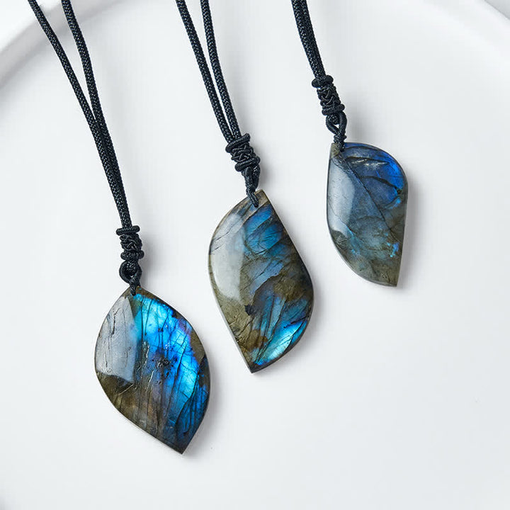 Buddha Stones Collier en corde tressée avec motif de feuille de labradorite - image 6