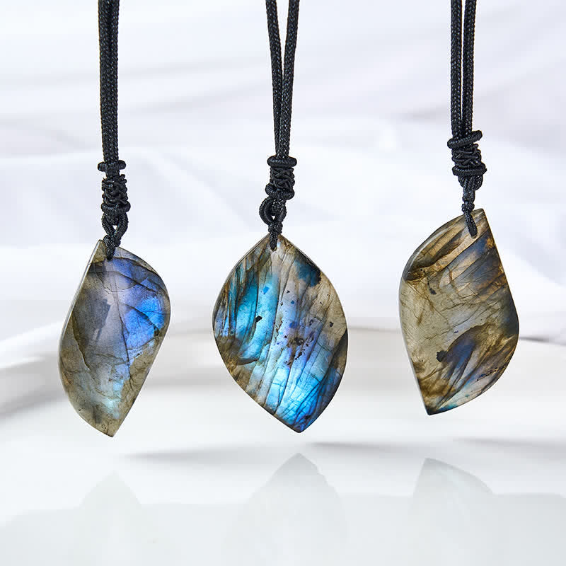 Buddha Stones Collier en corde tressée avec motif de feuille de labradorite - image 5