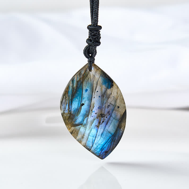 Buddha Stones Collier en corde tressée avec motif de feuille de labradorite - Environ 4-5 cm - image 1