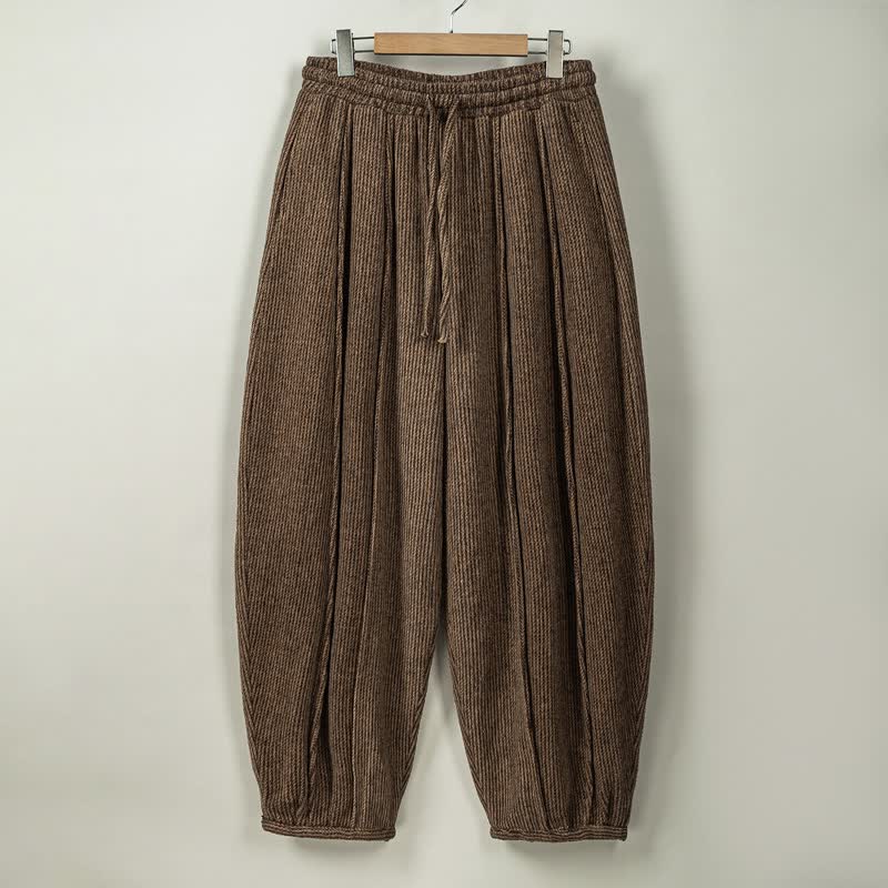 Buddha Stones Pantalon harem homme décontracté automne-hiver vintage à cordon de serrage, uni, avec poches - SaddleBrown - US/UK/AU46，EU56 (5XL) - image 0