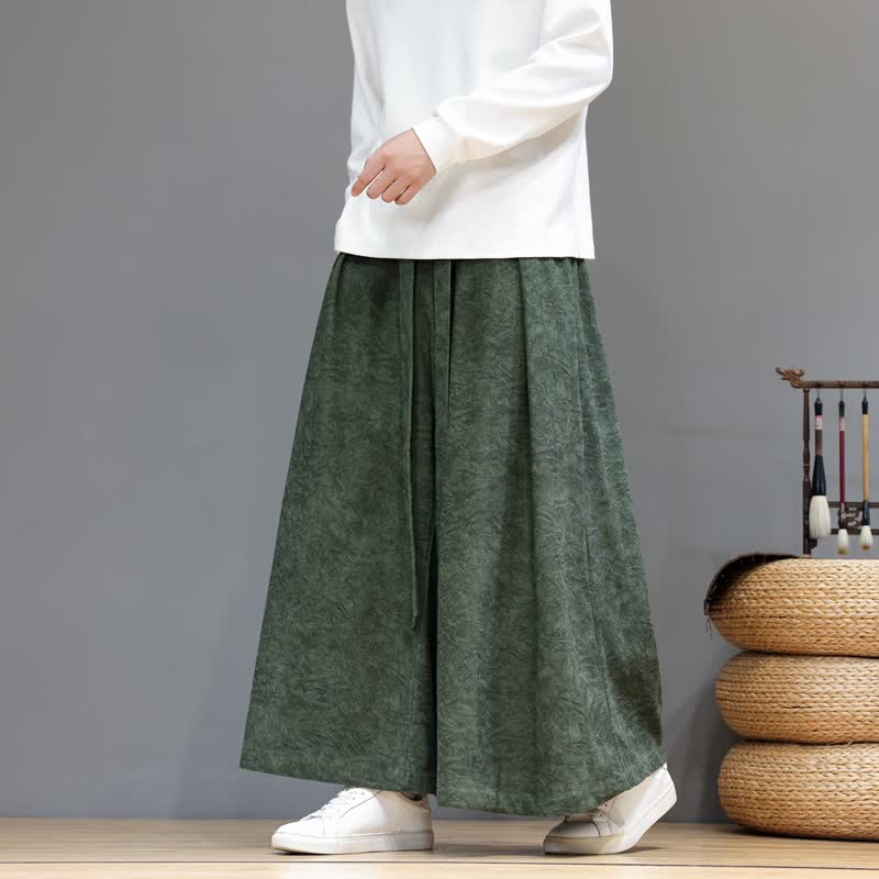 Buddha Stones Pantalon d'automne-hiver décontracté en velours côtelé, coupe ample, style vintage texturé, cordon de serrage à la cheville, avec poches. - Vert olive foncé - US/UK/AU46，EU56 (5XL) - image 0