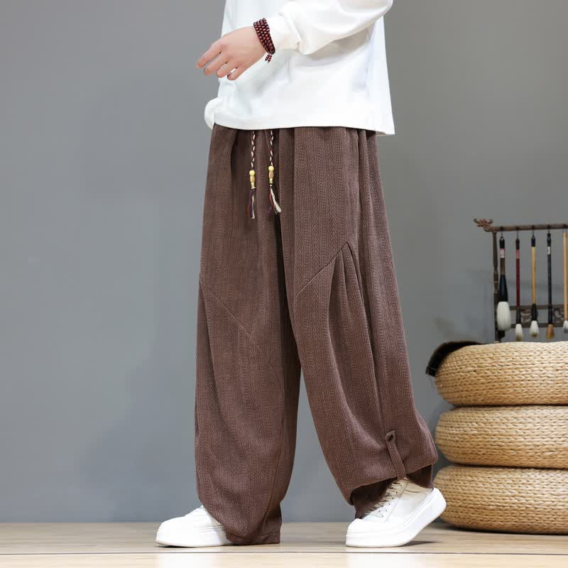 Buddha Stones Pantalon long bohème décontracté automne-hiver à cordon de serrage, en velours côtelé, style sarouel, avec poches - SaddleBrown - US/UK/AU46，EU56 (5XL) - image 0