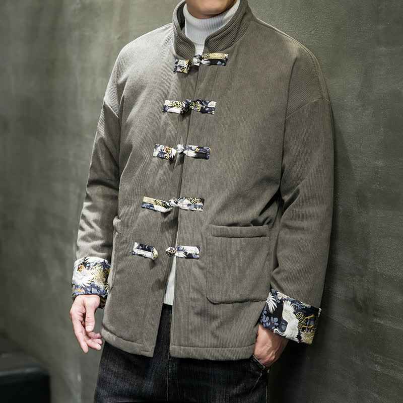 Buddha Stones Veste homme blanche unie à col mandarin, style Tang, style décontracté automne-hiver, avec poches - Gris ardoise - US/UK/AU46，EU56 (5XL) - image 0