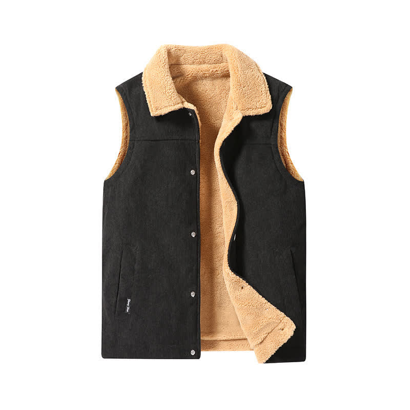 Buddha Stones Débardeur homme en velours côtelé uni, style vintage décontracté automne-hiver, avec poches - Noir - US/UK/AU46，EU56 (6XL) - image 1