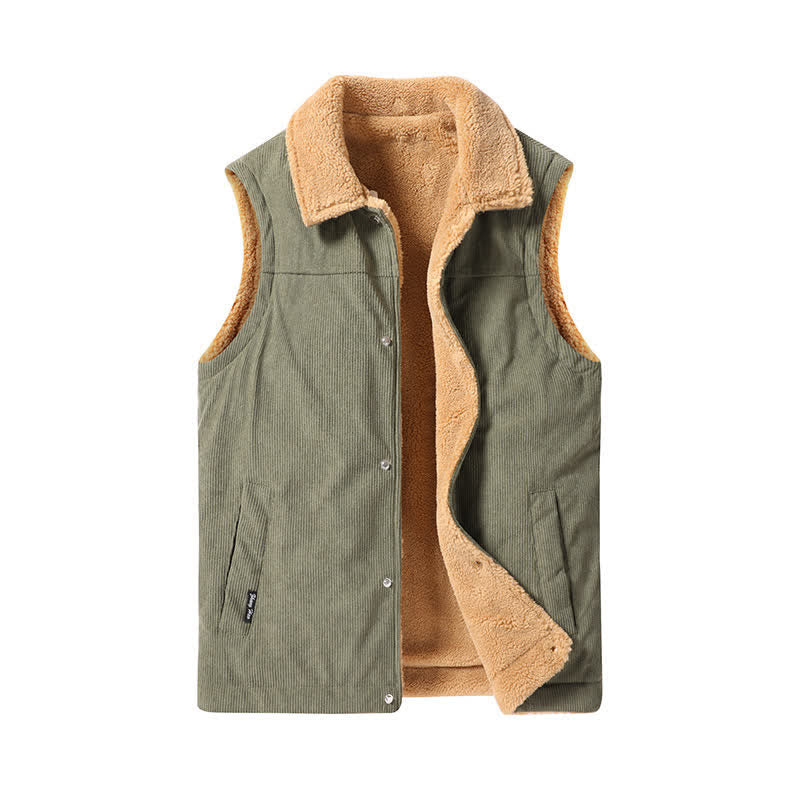 Buddha Stones Débardeur homme en velours côtelé uni, style vintage décontracté automne-hiver, avec poches - Vert olive foncé - US/UK/AU46，EU56 (6XL) - image 0