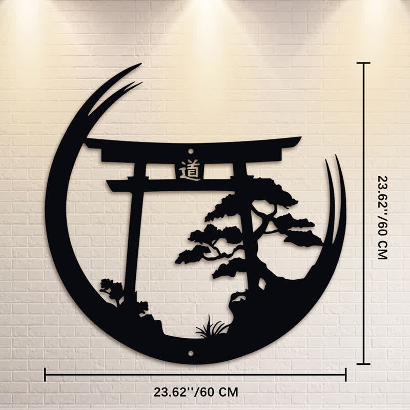 Buddha Stones Torii noir mat et pin, symboles significatifs, art mural - Dimensions approximatives : 60 cm x 60 cm x 0,12 cm / 23,62 po x 23,62 po x 0,05 po - image 13