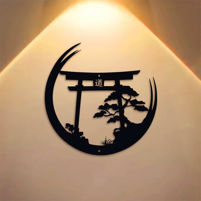 Buddha Stones Torii noir mat et pin, symboles significatifs, art mural - image 0
