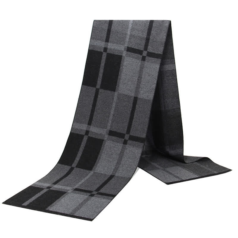 Buddha Stones Écharpe enveloppante classique automne-hiver à carreaux noirs et gris pour homme - image 1
