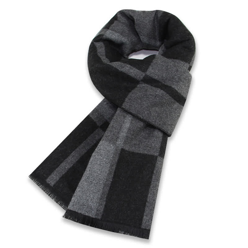 Buddha Stones Écharpe enveloppante classique automne-hiver à carreaux noirs et gris pour homme - image 0