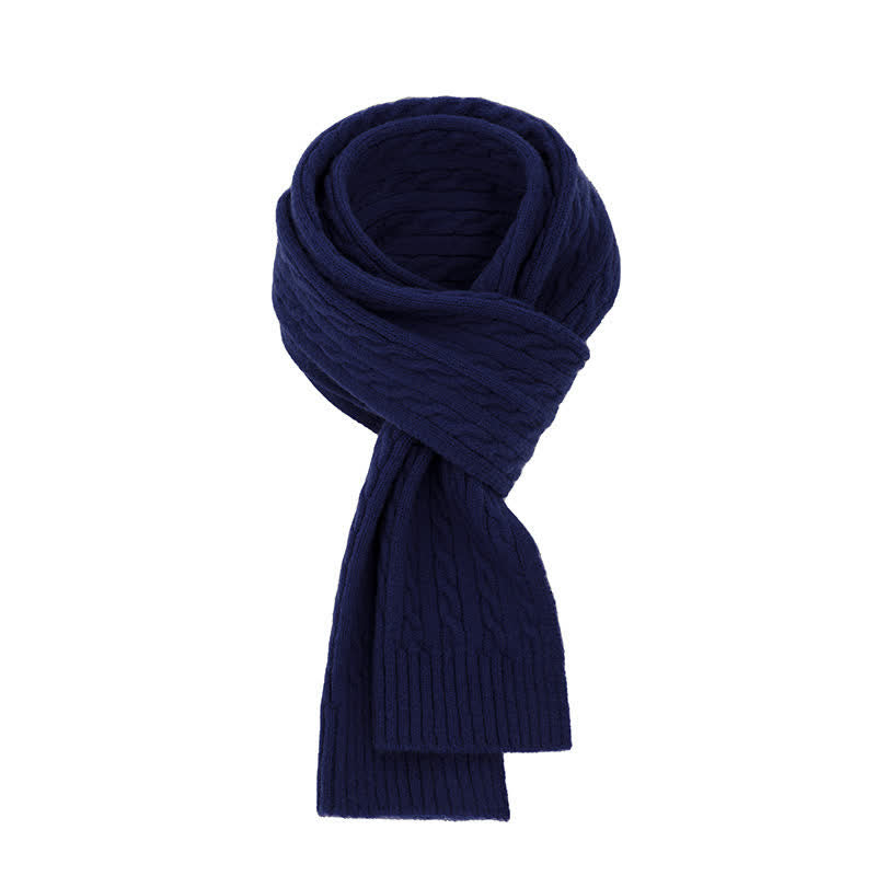 Buddha Stones Écharpe chaude classique en maille torsadée pour homme, automne-hiver - Bleu nuit - image 4