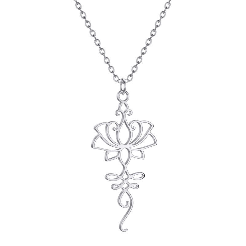 Buddha Stones Collier Lotus creux en acier titane, symbole de protection et de pureté - image 2